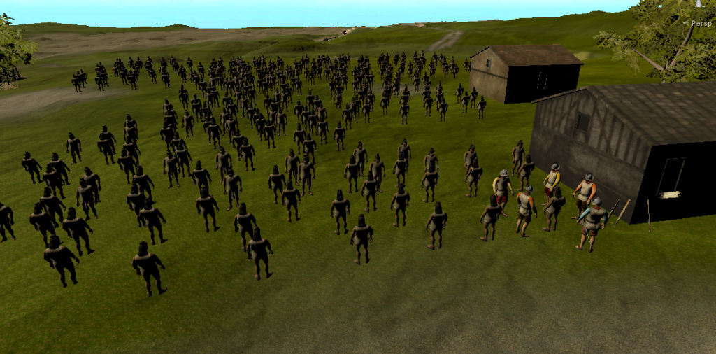 3D environment with many Spanish soldiers standing representing the Muster Roll. 